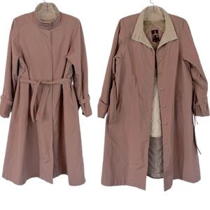 Vintage Mauve Trench Coat Belted Faux Fur Lined Light Purple Weather Resistant